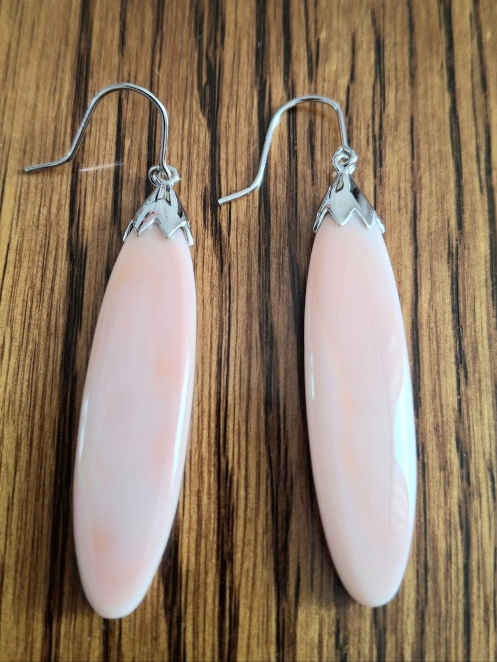 Pink Conch Shell Dangle Earrings Sterling Silver